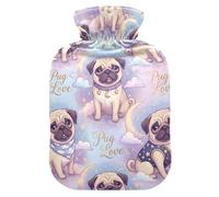 Star-Moon Pug Pug Love Hot Bottle Water Bag with Soft Cover, 2L Warm Water Bottle for Bed for Arthritis