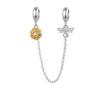 Star Moon Safety Chain Charms Sunflower Safety Chain 925 Sterling Silver Stopper Spacer Rubber Charms Beads fit Pandora Charms Bracelet for Women