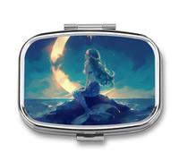 Star Moon Sea Mermaid Pill Case Box with 2 Compartment Medicine Vitamin Organizer for Purse Pocket 5.5x4cm