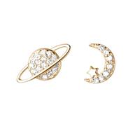 Star Moon Stud Earrings Silver Asymmetric Star Moon Planet Small Cartilage Stud Earrings For Women Piercing Post Jewelry Birthday Sister Catbird Jewelry (Gold, One Size)