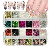 Star Nail Sequins,2 Boxes 24 Grids Laser Pentagram Nail Art Glitter,Sparkling Holographic Glitter Sequins for Women Girls Manicure(I)