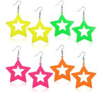 Star Neon Earrings, 4 Pairs 80s Earrings for Women Retro Colorful Star Dangle Earrings for 80S Costume Dancing Party Accessories