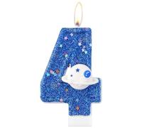 Star Number 4 Candle, 4th Birthday Cake Candle, Glittering Birthday Party Cake Blue Topper, Space Theme Party Decoration for Boys Girls