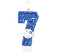 Star Number 7 Candle, 7th Birthday Cake Candle, Glittering Birthday Party Cake Blue Topper, Space Theme Party Decoration for Boys Girls