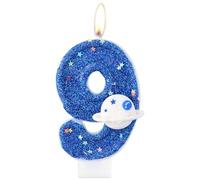 Star Number 9 Candle, 9th Birthday Cake Candle, Glittering Birthday Party Cake Blue Topper, Space Theme Party Decoration for Boys Girls