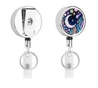 Star Ocean Pattern Badge Reel Retractable Stainless Steel Badge Clip with Lanyard Cute Badges Reel Holder Heavy-Duty Nurse Doctor Name Tag Badges Clip for Work