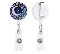 Star Ocean Pattern Retractable Badge Reel - Personalized ID Name Badge Holder with Lanyard Cute Badges Reel Holder Round Nurse Doctor Name Tag Badges Clip for Work
