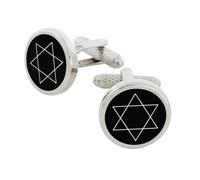 Star of David Cufflinks for Men - Onyx Art CK696 Black & Silver-Tone Round Cuff Links, Bar Mitzvah & Jewish Wedding Novelty Gift, In Premier Life Packaging