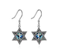 Star of David Earring for Women Sterling Silver Cross Abalone Shell Jewish Jewelry