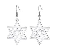 Star Of David Earrings For Women Stainless Steel Hebrew Inscription Hexagram Blue Diamond Round Drop Dangle Earrings Megan Star Jewish Jewelry (silver 1)