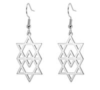 Star Of David Earrings For Women Stainless Steel Hebrew Inscription Hexagram Blue Diamond Round Drop Dangle Earrings Megan Star Jewish Jewelry (silver 4)