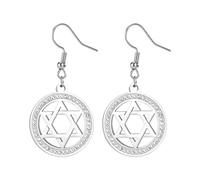 Star Of David Earrings For Women Stainless Steel Hebrew Inscription Hexagram Blue Diamond Round Drop Dangle Earrings Megan Star Jewish Jewelry (silver 3)