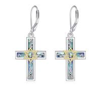 Star of David Earrings S925 Sterling Silver Cross Star of David Dangle Earrings Tree of Life Jewellery for Women