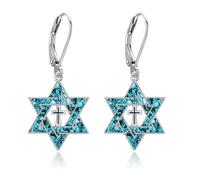 Star of David Earrings Sterling Silver Turquoise Cross Star of David Dangle Drop Earring Jewish Christian Jewellery Gifts for Women