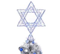 Star of David Hanukkah Christmas Tree Topper Braided Iron Ribbon Blue LED String Light Battery Powered Six-Pointed Star Suitable for Large and Small Christmas Tree Decorations