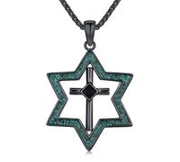 Star of David Necklace 925 Sterling Silver Turquoise Cross Necklace Christianity Jewelry Religion Gifts for Women Men