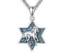 Star of David Necklace Sterling Sliver Turquoise Horse Pendant Necklace Jewish Jewellery Gifts for Women Men