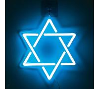 Star Of David Neon Sign, Hanukkah Decorations Blue Six Pointed Star Shape Light Up Acrylic With Usb Powered, Led Neon Light Wall Art Decor For Jews J