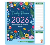 Star Online 2026 Calendar Family Home Organiser Year Planner with 5 Column Layout Gift Floral & Leaf Design - Purple Flower