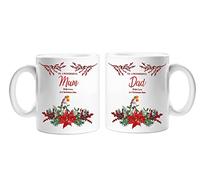 Star Online Coffee Mugs Set for Mum and Dad Christmas Robin His and Hers Gifts Celebration, Anniversary, Xmas Eve Box Fillers Ceramic Mug Set of 2 Tea Cups -White (Mum & Dad Mug Set)