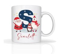 Star Online Personalised Christmas Mug with Your Name & Initial Ceramic Coffee Cup - Special Secret Santa Xmas Eve Gift - 11oz - Custom Alphabet A to Z