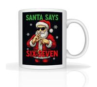 Star Online Personalised Funny Christmas Mug Santa Says 6 7 Meme Gift, 11oz Ceramic Coffee Cup, Humorous Xmas Presents for Kids, Teens & Adults (Design 2)