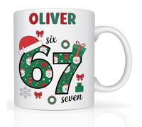 Star Online Personalised Funny Christmas Mug Santa Says 6 7 Meme Gift, 11oz Ceramic Coffee Cup, Humorous Xmas Presents for Kids, Teens & Adults (Design 12)