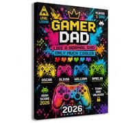 Star Online Personalised Gamer Dad Canvas Print Fathers Day Wall Art Gifts for Daddy or Grandad, Custom Kids Names Gaming Controller Sign Keepsake Presents