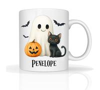 Star Online Personalised Halloween Mug 11oz Ceramic Coffee Cup Funny Ghost Design Spooky Halloween Novelty Gift for Kids & Adults (Boo CAT)