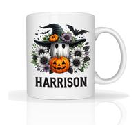 Star Online Personalised Halloween Mug 11oz Ceramic Coffee Cup Funny Ghost Design Spooky Halloween Novelty Gift for Kids & Adults (Ghost Floral)