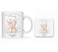 Star Online Personalised Mother’s Day Gifts for Mum, 11oz Ceramic Coffee Cup, Birthday Present for Stepmum, Grandma from Daughter, Son (Hugging Bunny)