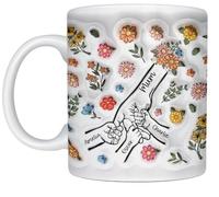 Star Online Personalised Mummy Mug Kids Name Holding Hands Mothers Day Gift Mum Flowers Hand Print Gifts for Grandma Nana 11oz Ceramic Coffee Cup (Mum Hands 1)