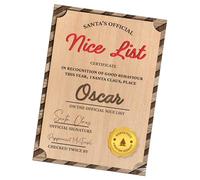 Star Online Personalised Santa Claus Official Nice List Certificate Christmas Decorations Custom Xmas Eve Keepsake Gifts for Kids, Festive Presents from Santa (Design 1)