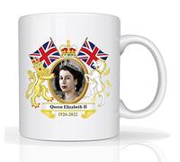 Star Online Queen Tea Coffee Mug Elizabeth II Jubilee Cup RIP Memorabilia Merchandise White Ceramic 11oz Keepsake Souvenir Royal Remembrance Union Jack Flag Her Reign Honour Service Gifts