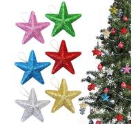 Star Ornaments for the Christmas Tree, Glitter Star Ornaments, 6 x Glitter Stars Christmas Decoration, Outdoor Poinsettia, Car Pendant, Colourful Merry Christmas Decorations for Home