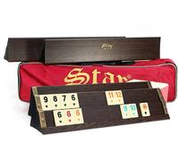 Semus Premium Okey Game XXL - Wooden Rummy Set with Hand Painted Melamine Stones, 104 Tokens, 4 Game Boards, Carry Bag & Accessories
