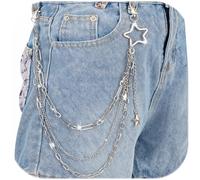 Star Pants Chain, Silver Layered Jean Chain Punk Pocket Chain for Men and Women, 1pcs Five-Pointed Star Chain for Pants, Stylish Wallet Chain for Jeans, Hip Hop Chains for Pants