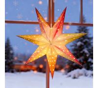 Star Paper Lantern 7 Pointed Star Paper Lantern with 10 LED Light String Hanging Pendant Lampshade Christmas Ornament for Christmas Weddings Holiday Birthday Home Decor 19.7 Inch (Holographic Rainbow)