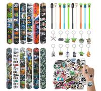 Star Party Bag Fillers for Kids, 84pcs Party Bags Toy Set for Kids Boys Girls, Cartoon Themed Pinata Filler with 50pcs Stickers, 12pcs Slap Bands, 12 Keychain, 10 Pens.