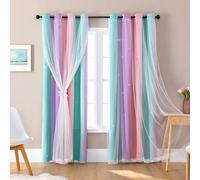 Star Pattern Blackout Curtains for Girls Room with Rainbow Theme Soft Polyester Fabric and Standard Rod Pocket (D)