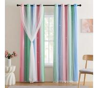 Star Pattern Blackout Curtains for Girls Room with Rainbow Theme Soft Polyester Fabric and Standard Rod Pocket (A)