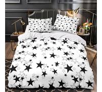 Star Pattern Quilt Cover 3D Print Ultra Soft 3PCs Bed Linen Hidden Zipper Black White Design Comforter Cover Luxury Machine Washable for Adults Teens Women Kids Girls Boys Super king（260x220cm）