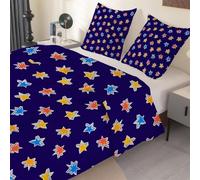 Star Pattern Super King Duvet Cover Set 260x220 cm - Khaki/Navy Stars Superking Bedding with Zipper Closure Soft Microfiber, 1 Quilt Cover 260x220 cm + 2 Pillowcase 50x75 cm Teen Floral Bow Tie O86