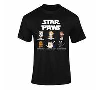 Star Paws T-Shirt - Funny Cat Parody Tee, Luke Skypawker, Chewbaccat, Darth Pawder, Princess Leia, Gift for Cat Lovers Sci Fi T Shirt Top - Black XX-Large