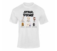 Star Paws T-Shirt - Funny Cat Parody Tee, Luke Skypawker, Chewbaccat, Darth Pawder, Princess Leia, Gift for Cat Lovers Sci Fi T Shirt Top - White Large