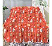 Star Pine Tree Flannel Fleece Blanket Soft Fluffy Throw - Lightweight Warm Cozy Single Blanket Eelk for Sofa, Couch & Bed - All Season Plush Decorative Travel Blanket Orange 150x200 cm