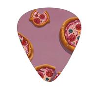 star Pink pizza printed guitar picks, 12-piece set with thin, medium, and thick styles, comes with a storage case