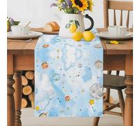 Star Planets Table Runner 13x48 Inches Long Moon Earth Universe Cloud Dreamy Sky Cartoon Cotton Linen Table Runner Burlap Style for Dinner Table Party Decor Tabletop Decorations