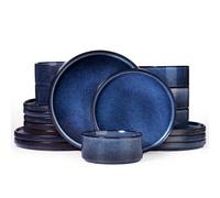 Star Plates and Bowls Set, 18 Pieces Dinner Sets for 6 People, Stoneware Dinnerware Sets with Dinner Plates/Salad Plate/Cereal Bowls, Dishwasher & Microwave Safe, Nebulas Blue