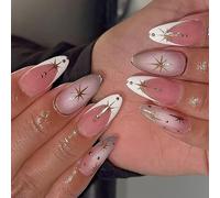 Star Press Type Nails Golden Metallic Edges Lightweight ABS Artificial Nails for Parties Celebrations French Tip Nails Gold Design